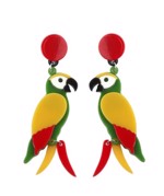 Øreringe - hængeøreringe papegøje, rød/gul/grøn